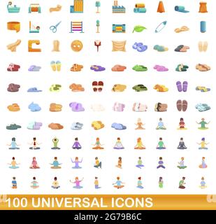 100 universal icons set. Cartoon illustration of 100 universal icons vector set isolated on white background Stock Vector