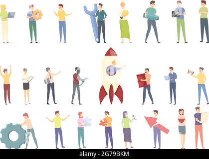 Realization icons set cartoon vector. Self dream. Success victory Stock Vector