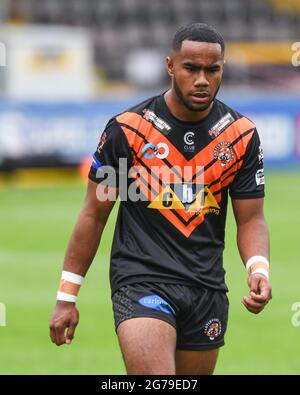 Castleford, England - 11 July 2021 - Jason Qareqare during the Rugby League Betfred Super League Castleford Tigers vs Salford Red Devils at The Mend-A-Hose Stadium, Castleford, UK  Dean Williams/Alamy Live Stock Photo