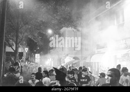 People flooding the streets to celebrate Italy UEFA european championship win on math at Wembley vs England 11th July 2021 Italy Stock Photo