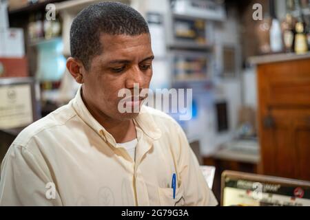 Authentic Party with the locals in the Streets and bars of Santa Teresa, Rio de Janeiro, Brazil at a warm summernight. Shot with Leica M10 Stock Photo