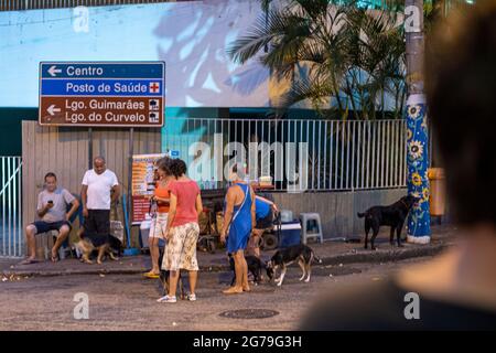 Authentic Party with the locals in the Streets and bars of Santa Teresa, Rio de Janeiro, Brazil at a warm summernight. Shot with Leica M10 Stock Photo