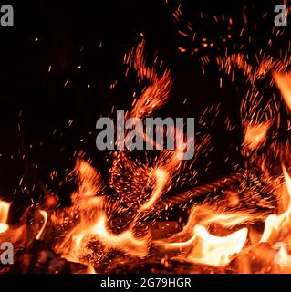 Fire flame isolated on black background Stock Photo