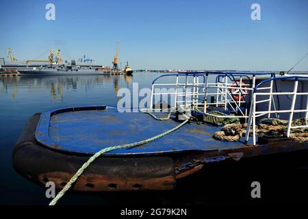 Non Exclusive: ODESA, UKRAINE - JULY 10, 2021 - TCG Barbaros (F244) frigate of the Turkish Navy is pictured the port after the end of the Exercise Sea Stock Photo