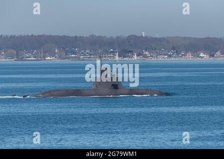 Submarine in the Kiel Fjord. Stock Photo