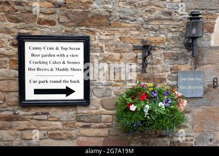 Sign outside The Lord Crewe Arms in Blanchland model village Northumberland