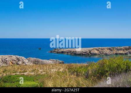 Rocky coast, Son Parc, Menorca, Balearic Islands, Mediterranean, Spain Europe Stock Photo
