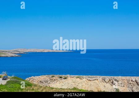 Rocky coast, Son Parc, Menorca, Balearic Islands, Mediterranean, Spain Europe Stock Photo