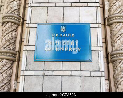 KYIV, UKRAINE - July 07, 2021. Signboard of Ministry of energy of Ukraine. Stock Photo