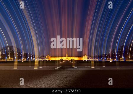 Germany, Baden-Wuerttemberg, Karlsruhe, the castle taken with a panned camera. Stock Photo