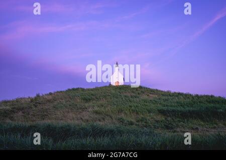 White little church on top of  the hill, De Terp Leidsenveen The Hague The Netherlands Stock Photo