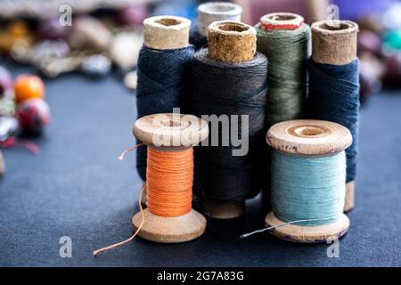 Different color thread spools Stock Photo