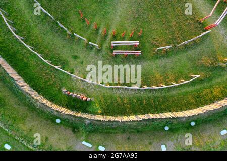 Germany, Saxony-Anhalt, Schönebeck, Ringheiligtum Pömmelte from a bird's eye view, also called the German Stonehenge by archaeologists. Stock Photo