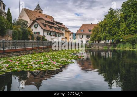 Small town Lengmoos in Dolomites, South Tyrol, Italy Stock Photo