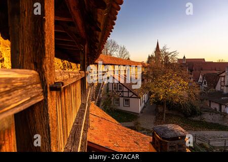 Historic city wall of Rothenburg ob der Tauber in the evening light, Middle Franconia, Bavaria, Germany Stock Photo