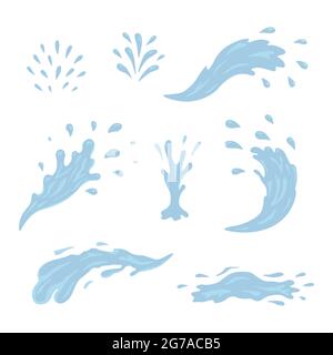 Water and drop icons. Blue waves and water splashes set Stock Vector