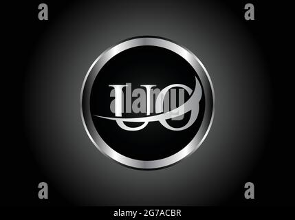 silver letter UO metal combination alphabet logo icon design with grey color on Black and white gradient design for a company or business Stock Vector