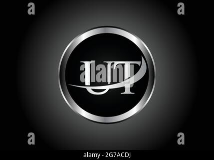 silver letter UT metal combination alphabet logo icon design with grey color on Black and white gradient design for a company or business Stock Vector