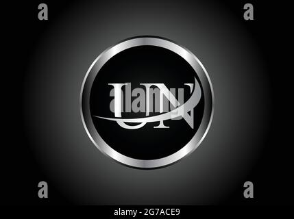 silver letter UN metal combination alphabet logo icon design with grey color on Black and white gradient design for a company or business Stock Vector