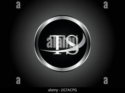 silver letter TS metal combination alphabet logo icon design with grey color on Black and white gradient design for a company or business Stock Vector