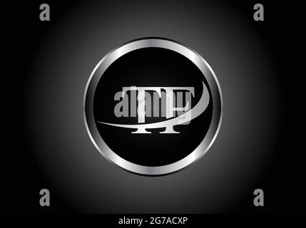 silver letter TF metal combination alphabet logo icon design with grey color on Black and white gradient design for a company or business Stock Vector