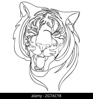 Decorative abstract tiger portrait in line art style. Stock Vector