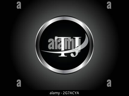 silver letter TJ metal combination alphabet logo icon design with grey color on Black and white gradient design for a company or business Stock Vector