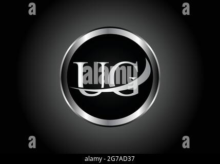 silver letter UG metal combination alphabet logo icon design with grey color on Black and white gradient design for a company or business Stock Vector