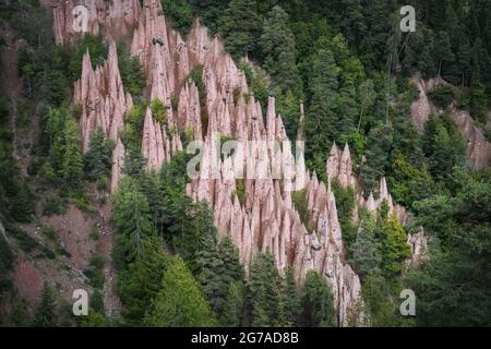 Natural phenomen of earth pyramids in Renon, South Tyrol, Italy Stock Photo