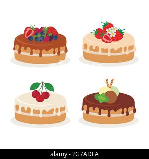 Cakes collection. Vector illustration of different types of beautiful modern cakes. Stock Vector