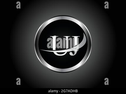 silver letter UJ metal combination alphabet logo icon design with grey color on Black and white gradient design for a company or business Stock Vector