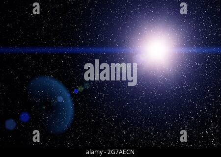 Bright light from a star in outer space,deep space, open space, far space Stock Photo