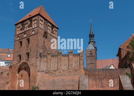 Germany, Saxony-Anhalt, Tangermünde, St. Stephen's Church, historic city wall, Hanseatic City of Tangermünde Stock Photo