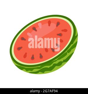 Ripe watermelon berry. Half a watermelon. Vector illustration. Isolated Stock Vector
