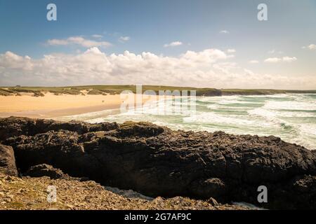 A summer 3 shot HDR image of Europe Beach, Traigh Shanndaigh, on the northwest coast of the Isle of Lewis, Outer Hebrides, Scotland. 21 June 2021 Stock Photo