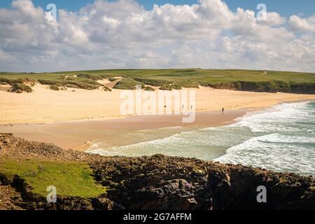 A summer 3 shot HDR image of Europe Beach, Traigh Shanndaigh, on the northwest coast of the Isle of Lewis, Outer Hebrides, Scotland. 21 June 2021 Stock Photo