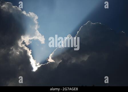 Storm clouds,  clouds, blue sky, airplane trace, Stock Photo