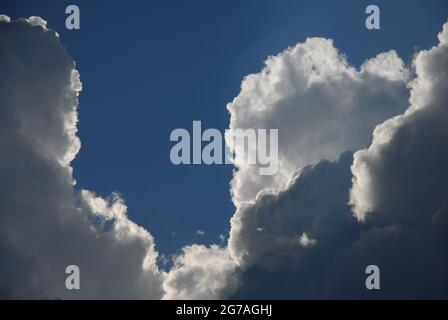 Storm clouds,  clouds, blue sky, airplane trace, Stock Photo