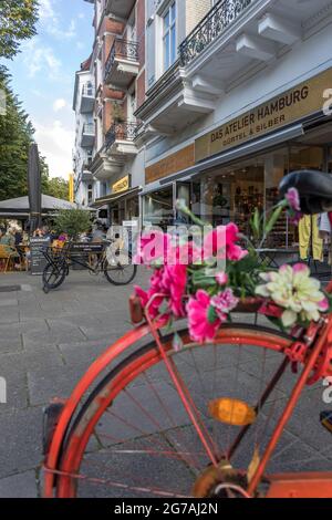 Bicycle with flowers in Eppendorf, Hamburg quarter Stock Photo