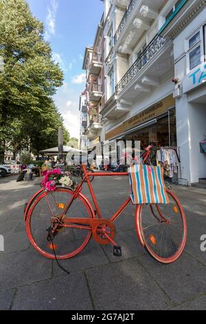 Bicycle with flowers in Eppendorf, Hamburg quarter Stock Photo