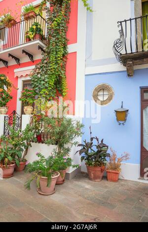 Historic district houses, Lipari Town, Lipari Island, Aeolian Islands, Sicily, Italy Stock Photo