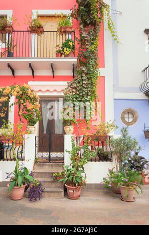 Historic district houses, Lipari Town, Lipari Island, Aeolian Islands, Sicily, Italy Stock Photo