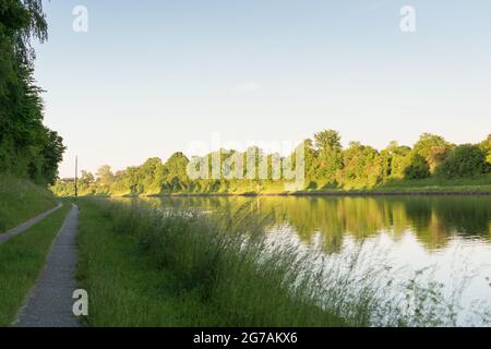 Fahhrradweg on the Kiel Canal at the Landwehr ferry, Germany. Stock Photo