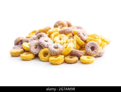 Colorful cereal rings isolated on white background. Stock Photo