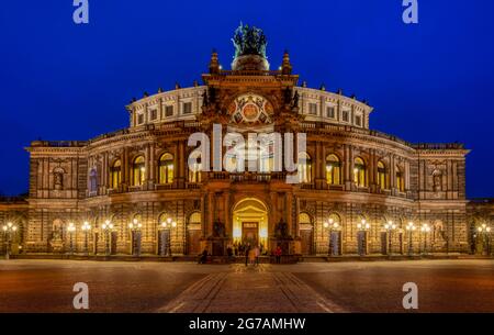 The Semperoper at Theaterplatz zur Blaue Sunde, Dresden, Saxony, Germany Stock Photo