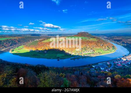 View from Koenigstein Fortress to the Lilienstein Table Mountain in the Elbe Valley, Saxony, Germany, Europe Stock Photo