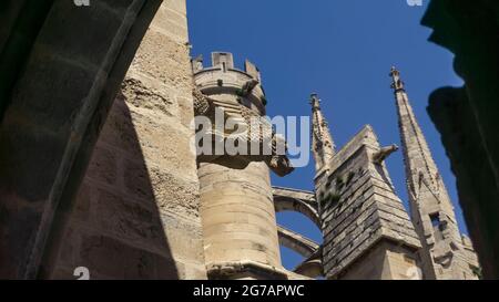 Gargoyles in the Saint Just et Saint Pasteur cathedral in Narbonne. Gothic cathedral, construction started in 1272. Monument historique Stock Photo