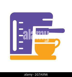 Coffee machine with cup vector glyph icon for home, restaurant, cafe. Electric kitchen appliance. Graph symbol for cooking web site design, logo Stock Vector