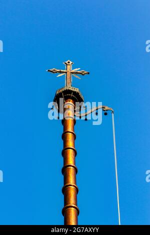 Cross on top of the St Thomas church in Palayur (Palayoor) in  the Thrissur district in Kerala state in southern India, Asia Stock Photo