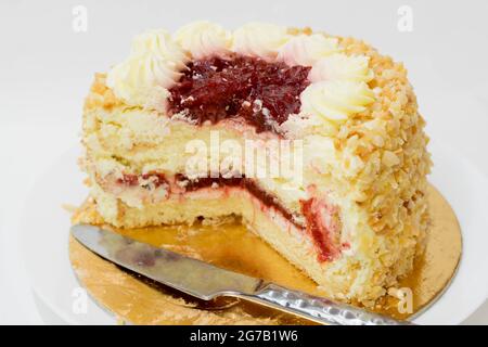 strawberry compote gateau cake on white background Stock Photo